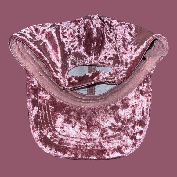 David & Young Pink Faux Velvet Bedazzled Baseball Adjustable Hat - Picture 8 of 8